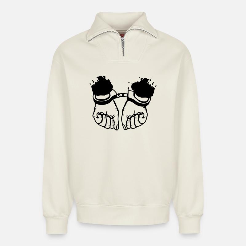 Hände und Handschellen - Relaxed Unisex Organic Half Zip Sweatshirt – von SPREAD - Naturweiß
