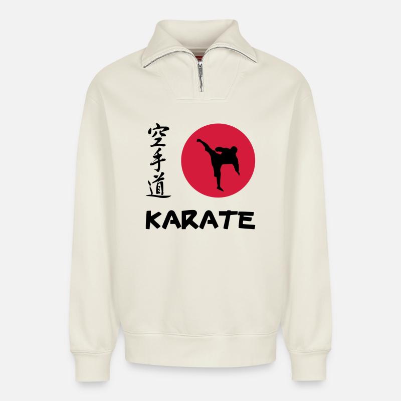 Karate - Sweat unisexe décontracté en coton biologique à demi-zip – de SPREAD - blanc cassé