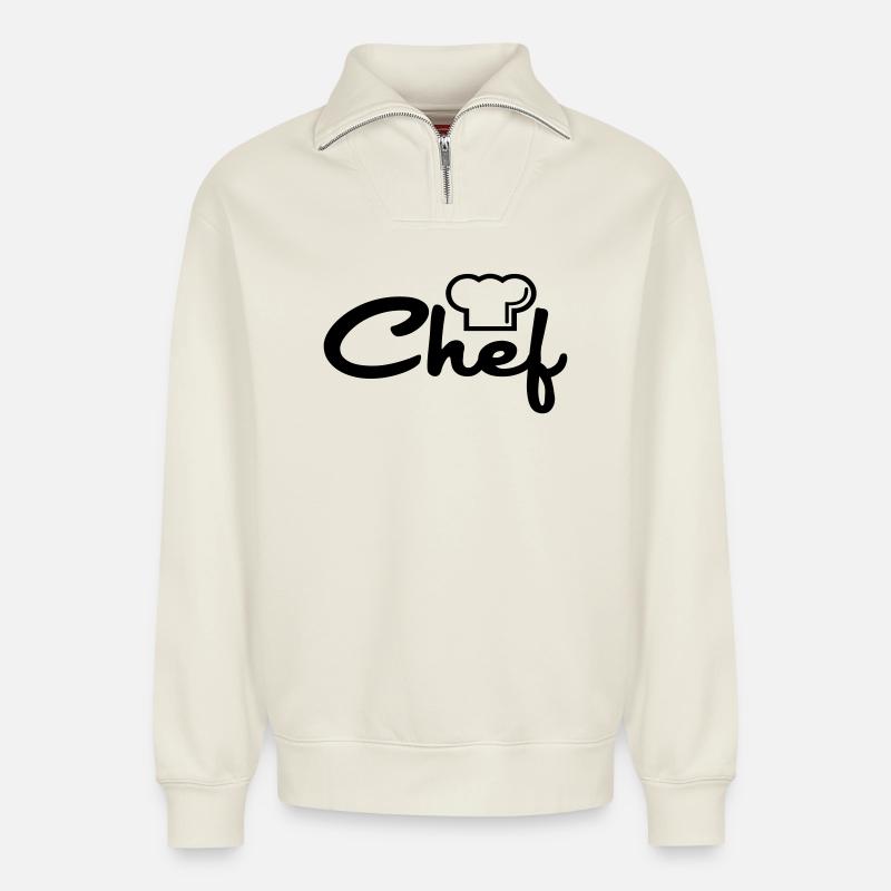 Chef - Sweat unisexe décontracté en coton biologique à demi-zip – de SPREAD - blanc cassé