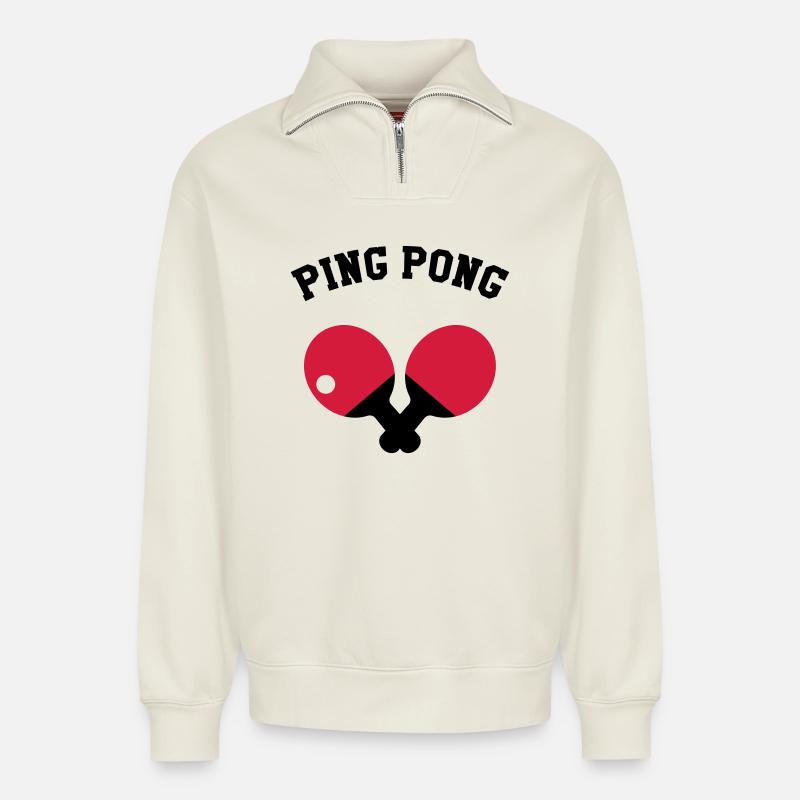 Ping Pong - Relaxed Unisex Organic Half Zip Sweatshirt – by SPREAD - off white