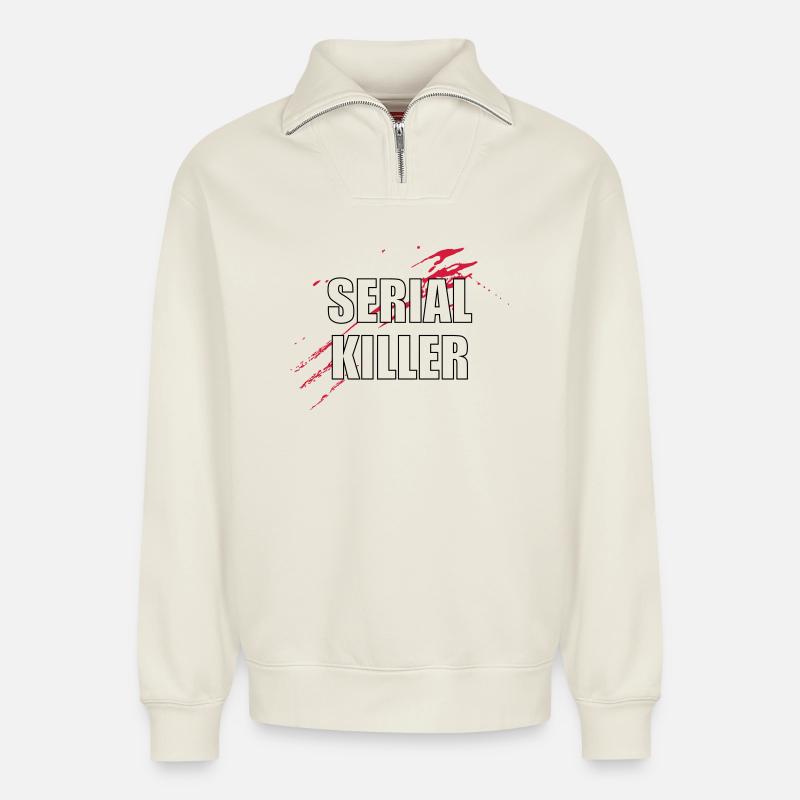 Serial Killer - Relaxed Unisex Organic Half Zip Sweatshirt – von SPREAD - Naturweiß