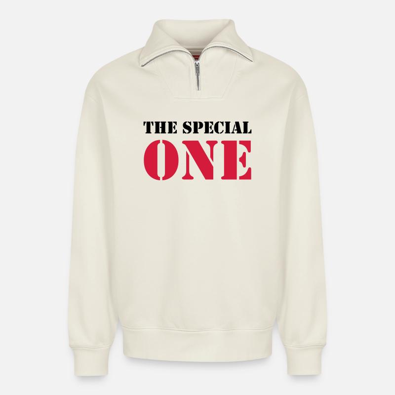 The Special One - Relaxed Unisex Organic Half Zip Sweatshirt – von SPREAD - Naturweiß