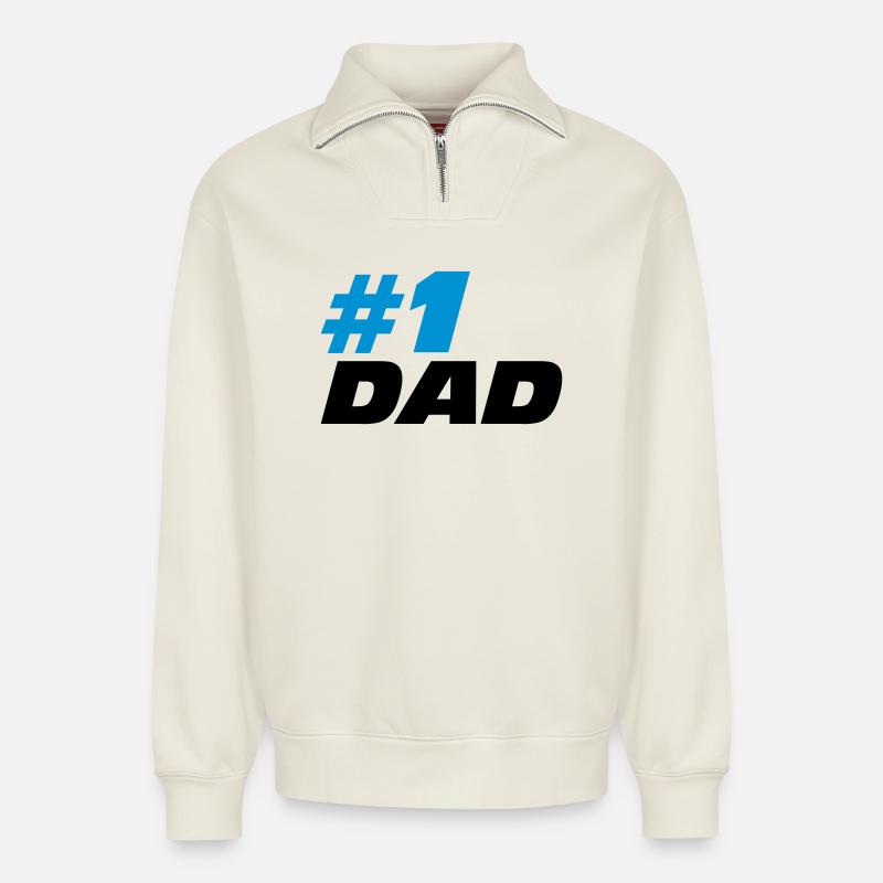 #1 Dad - Relaxed Unisex Organic Half Zip Sweatshirt – von SPREAD - Naturweiß