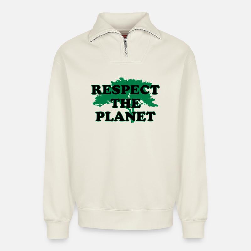 Respectons la planète - Sweat unisexe décontracté en coton biologique à demi-zip – de SPREAD - blanc cassé