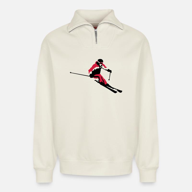 skiing - Relaxed Unisex Organic Half Zip Sweatshirt – by SPREAD - off white