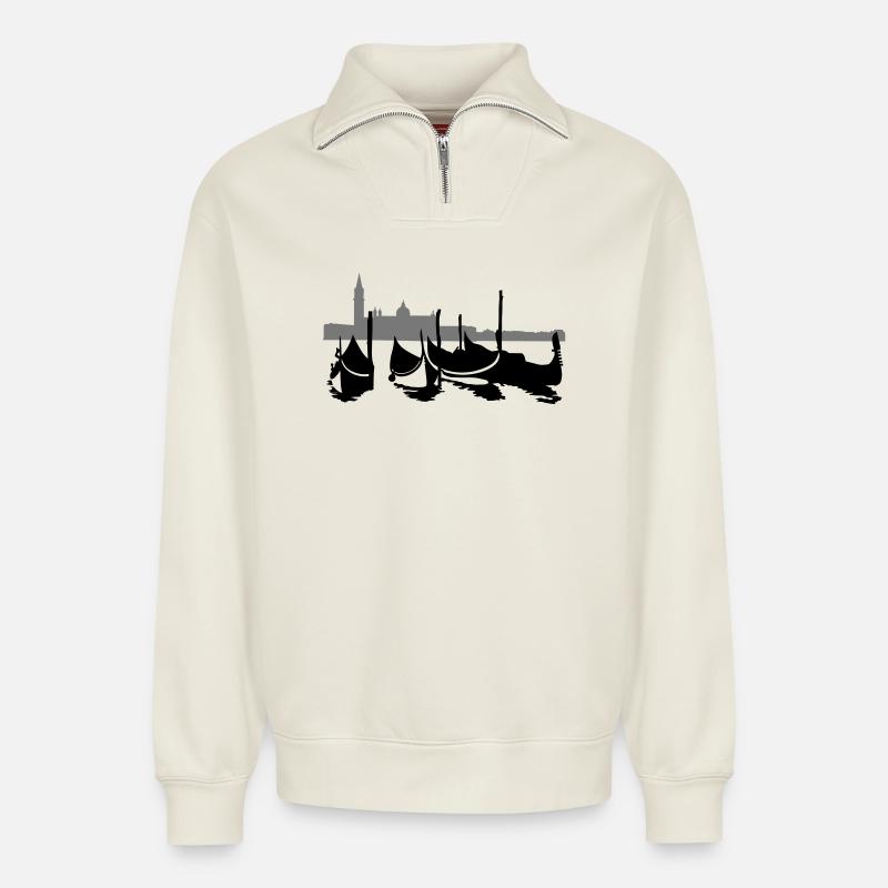 Venedig - Relaxed Unisex Organic Half Zip Sweatshirt – von SPREAD - Naturweiß