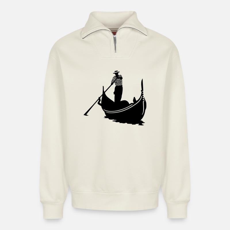 Gondoliere - Relaxed Unisex Organic Half Zip Sweatshirt – von SPREAD - Naturweiß
