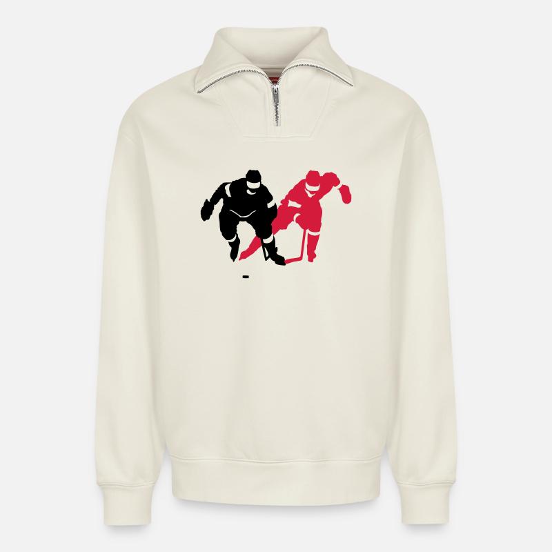 Eishockey - Relaxed Unisex Organic Half Zip Sweatshirt – von SPREAD - Naturweiß
