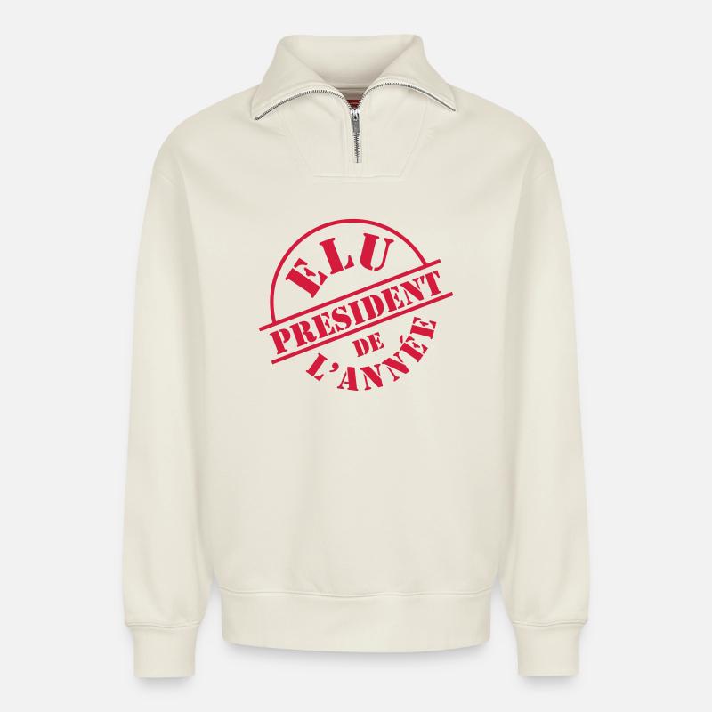 Bundespräsident - Relaxed Unisex Organic Half Zip Sweatshirt – von SPREAD - Naturweiß