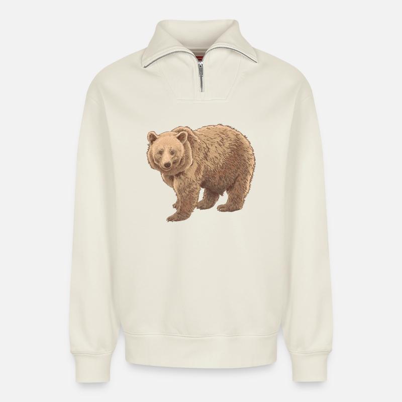 Waldbär Fellzeichnung - Relaxed Unisex Organic Half Zip Sweatshirt – von SPREAD - Naturweiß