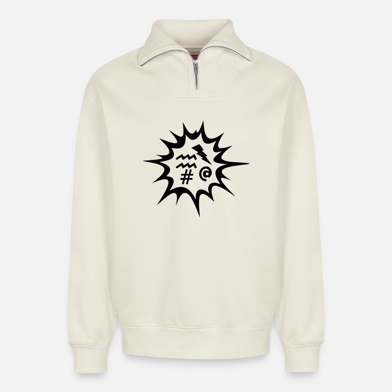 Colère - Sweat unisexe décontracté en coton biologique à demi-zip – de SPREAD - blanc cassé