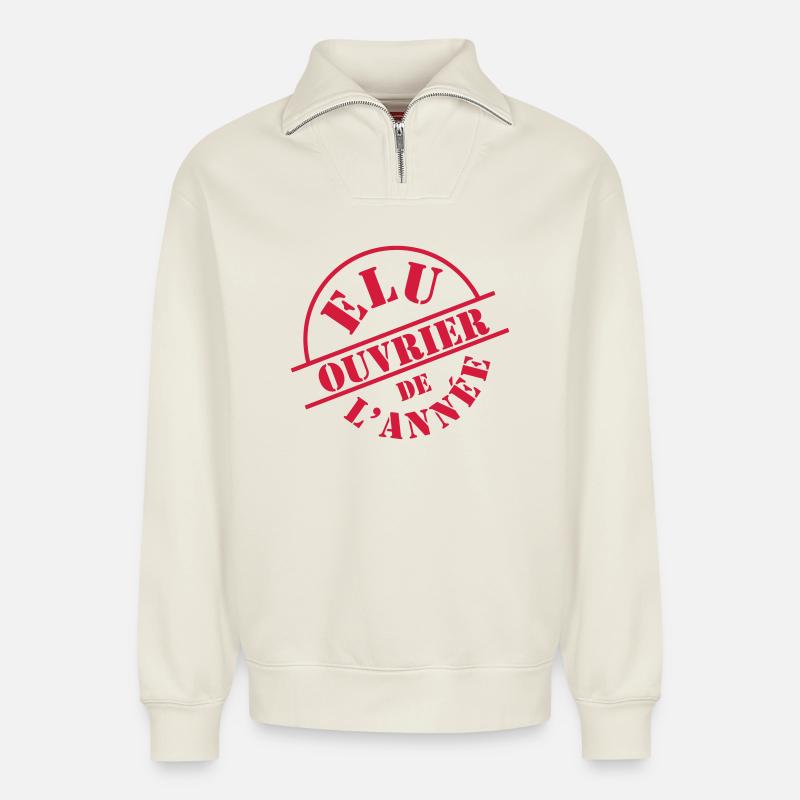 Ouvrier - Sweat unisexe décontracté en coton biologique à demi-zip – de SPREAD - blanc cassé
