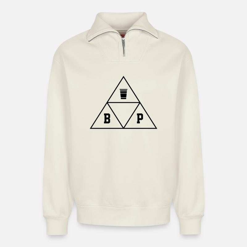 Beer Pong Dreieck-eck-eck - Relaxed Unisex Organic Half Zip Sweatshirt – von SPREAD - Naturweiß