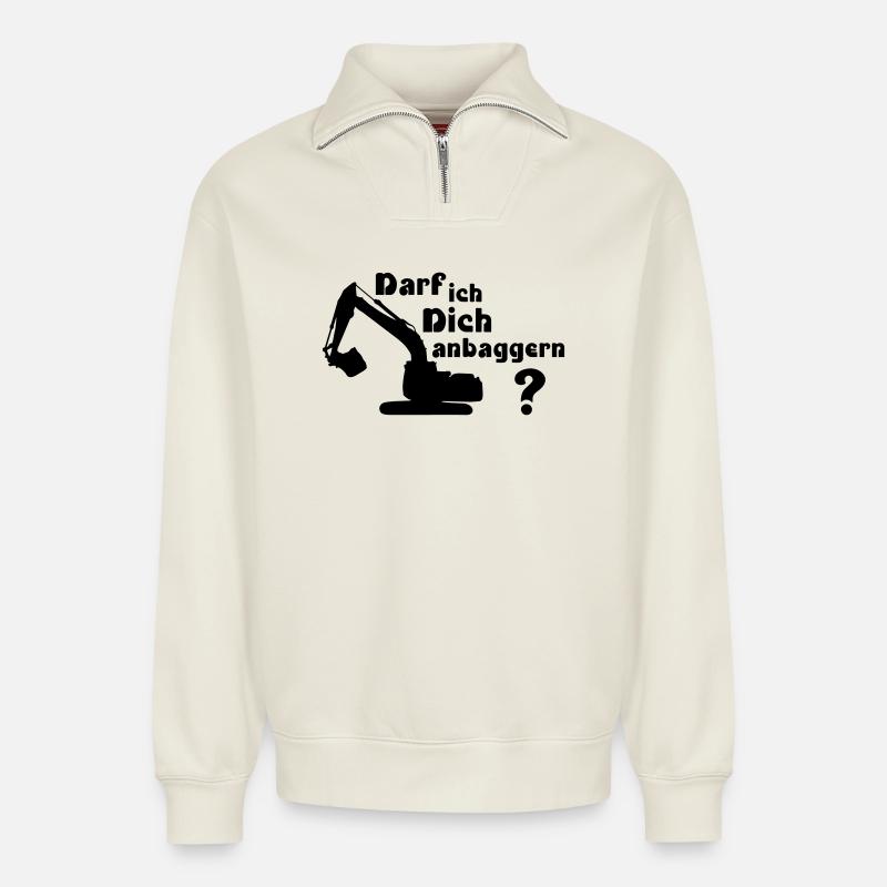 Darf ich Dich anbaggern? - Relaxed Unisex Organic Half Zip Sweatshirt – von SPREAD - Naturweiß