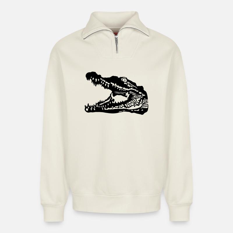 Krokodil - Relaxed Unisex Organic Half Zip Sweatshirt – von SPREAD - Naturweiß