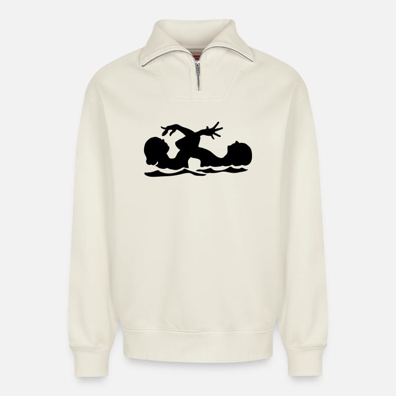 natation synchronisée - Sweat unisexe décontracté en coton biologique à demi-zip – de SPREAD - blanc cassé