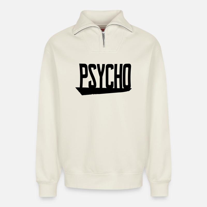 psycho - Sweat unisexe décontracté en coton biologique à demi-zip – de SPREAD - blanc cassé