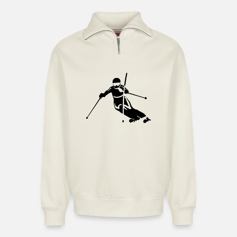 slalom - Relaxed Unisex Organic Half Zip Sweatshirt – by SPREAD - off white
