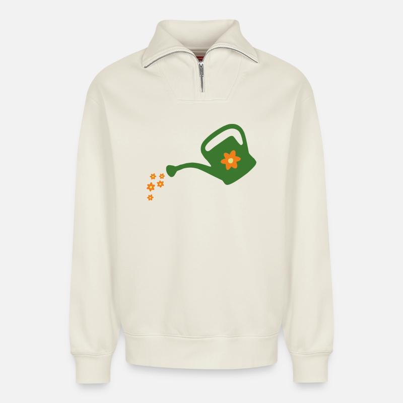 Blumen gießen Gießkanne (dunkel) - Relaxed Unisex Organic Half Zip Sweatshirt – von SPREAD - Naturweiß