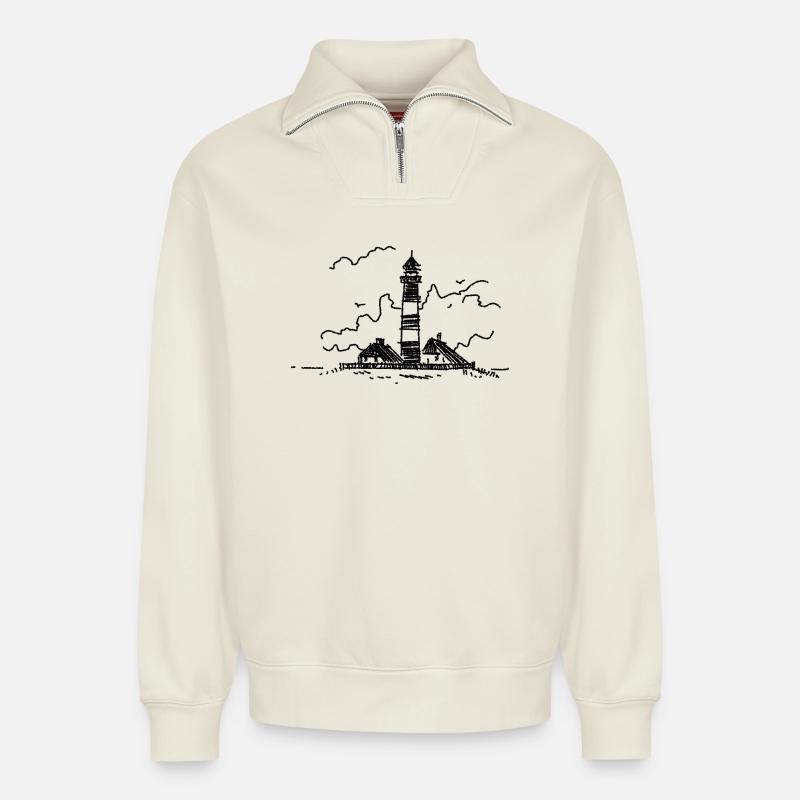 Leuchtturm Westerhever - Relaxed Unisex Organic Half Zip Sweatshirt – von SPREAD - Naturweiß