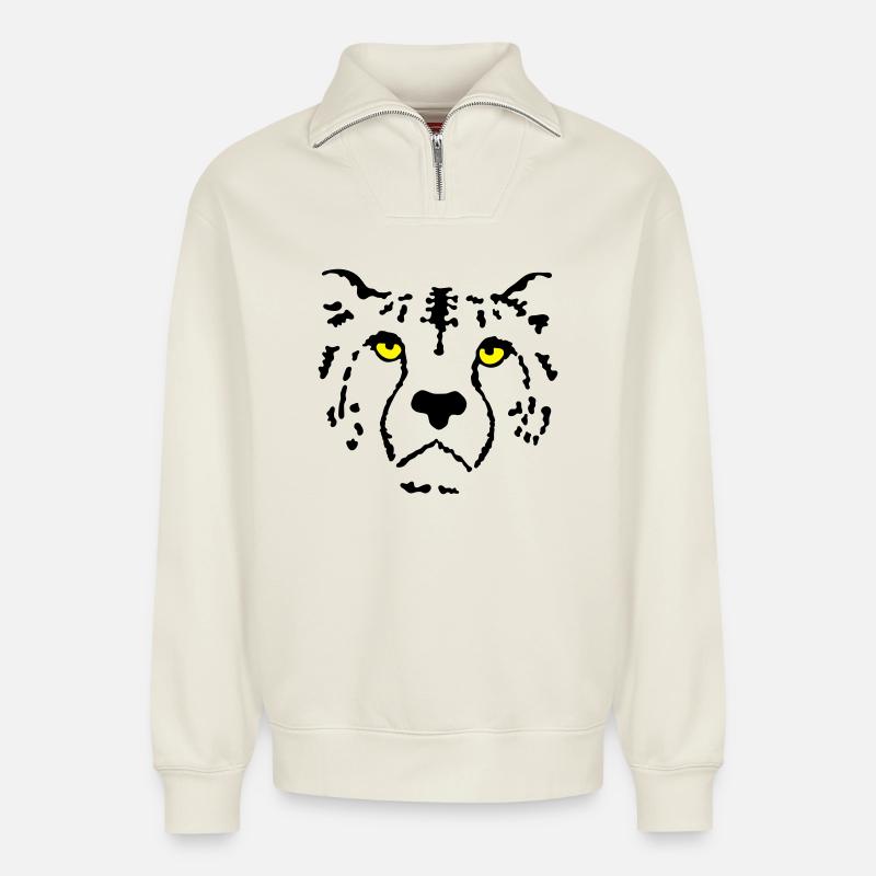 Gepard - Relaxed Unisex Organic Half Zip Sweatshirt – von SPREAD - Naturweiß