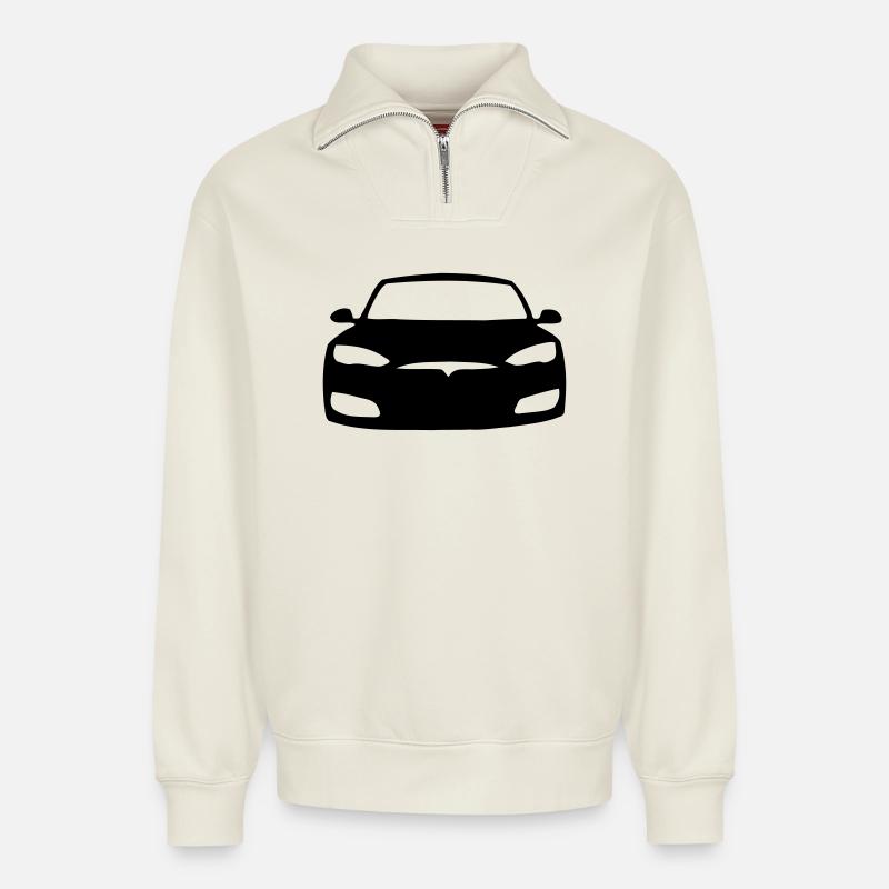 Model S icon - Relaxed Unisex Organic Half Zip Sweatshirt – by SPREAD - off white