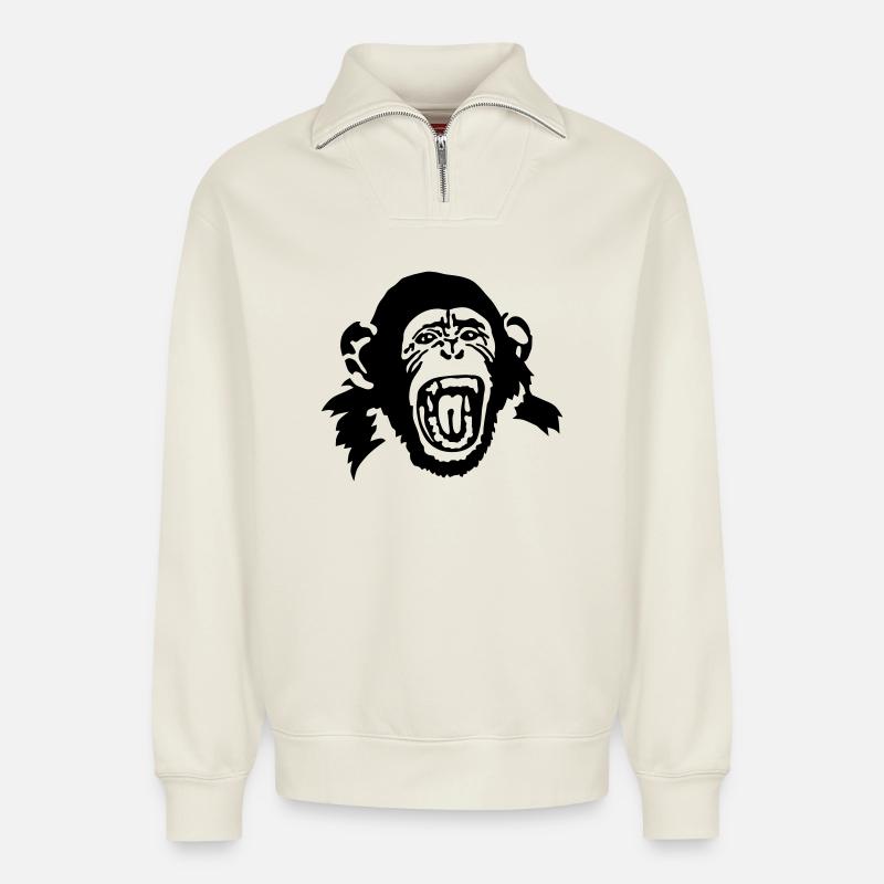 monkey - Relaxed Unisex Organic Half Zip Sweatshirt – by SPREAD - off white