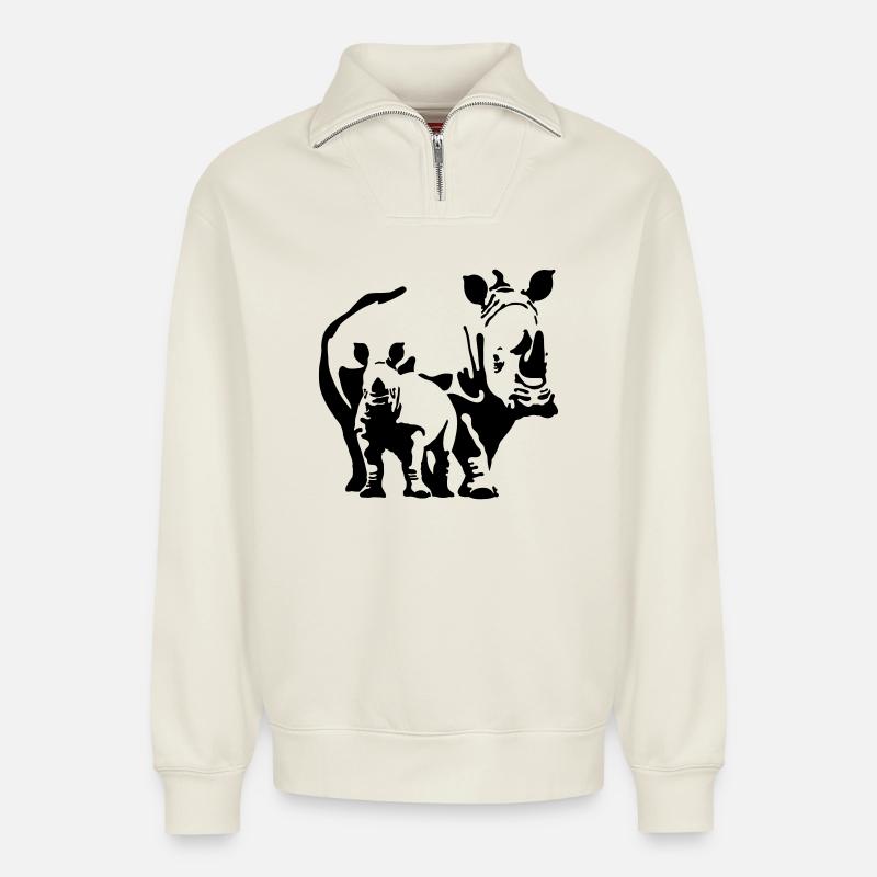 Nashorn - Relaxed Unisex Organic Half Zip Sweatshirt – von SPREAD - Naturweiß