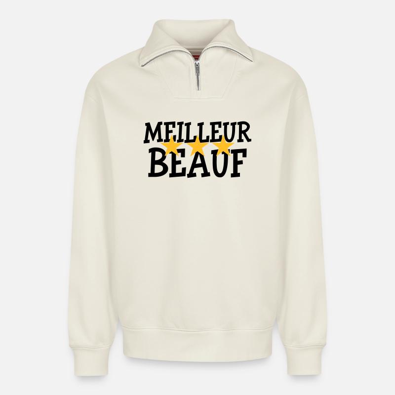 Meilleur Beauf - Sweat unisexe décontracté en coton biologique à demi-zip – de SPREAD - blanc cassé