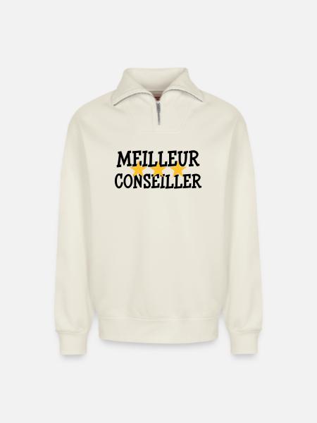 Meilleur Conseiller - Sweat unisexe décontracté en coton biologique à demi-zip – de SPREAD - blanc cassé