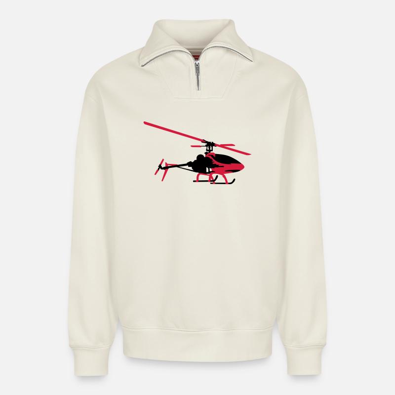 helicopter model - Relaxed Unisex Organic Half Zip Sweatshirt – by SPREAD - off white