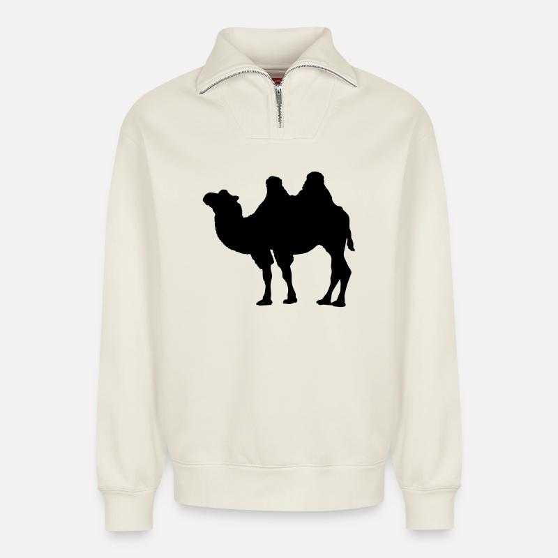 Kamel - Relaxed Unisex Organic Half Zip Sweatshirt – von SPREAD - Naturweiß