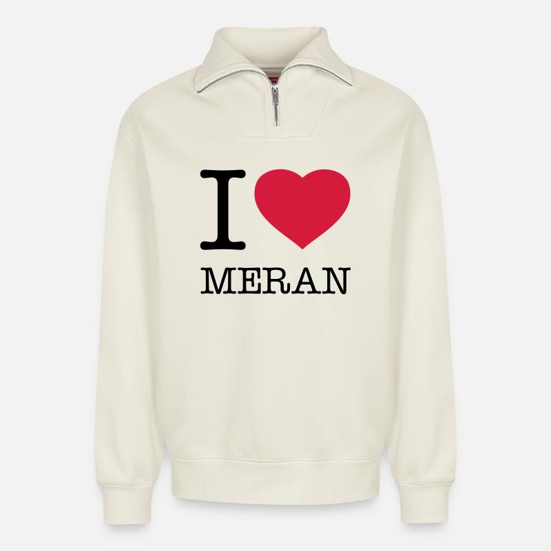 I LOVE MERAN - Relaxed Unisex Organic Half Zip Sweatshirt – by SPREAD - off white