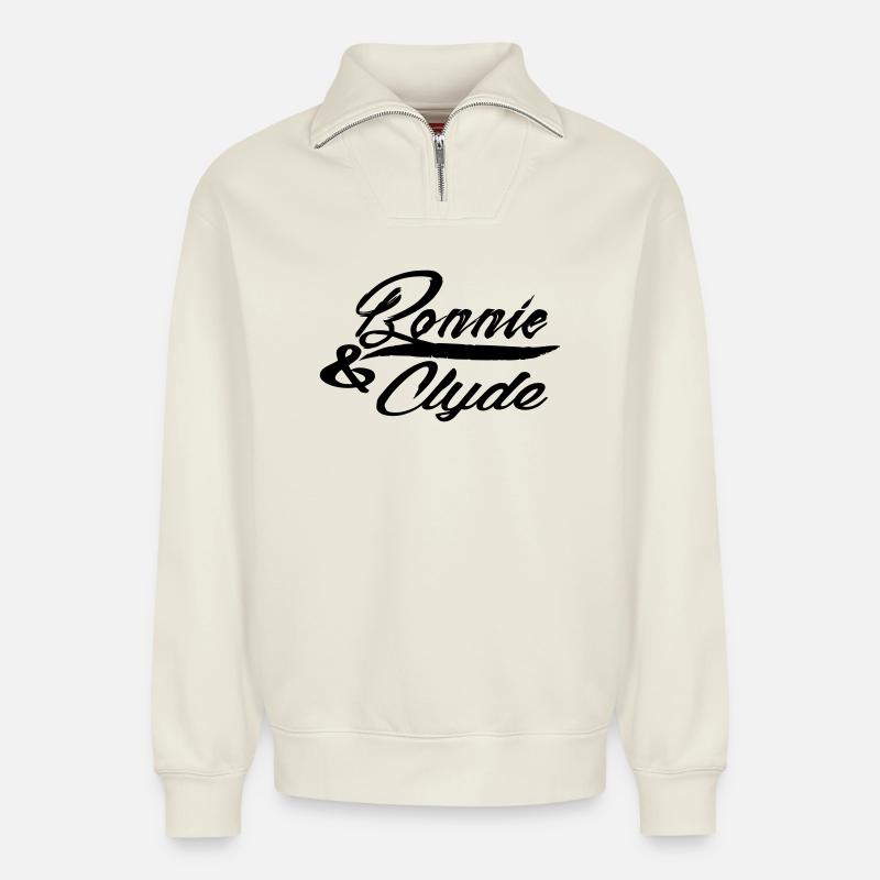 Bonnie et clyde - Sweat unisexe décontracté en coton biologique à demi-zip – de SPREAD - blanc cassé