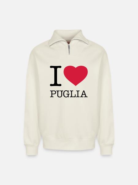 I LOVE PUGLIA Apulië Italië Italië Italië - Sweatshirt unisex met relaxed fit en halve rits van biologisch katoen – van SPREAD - natuurwit