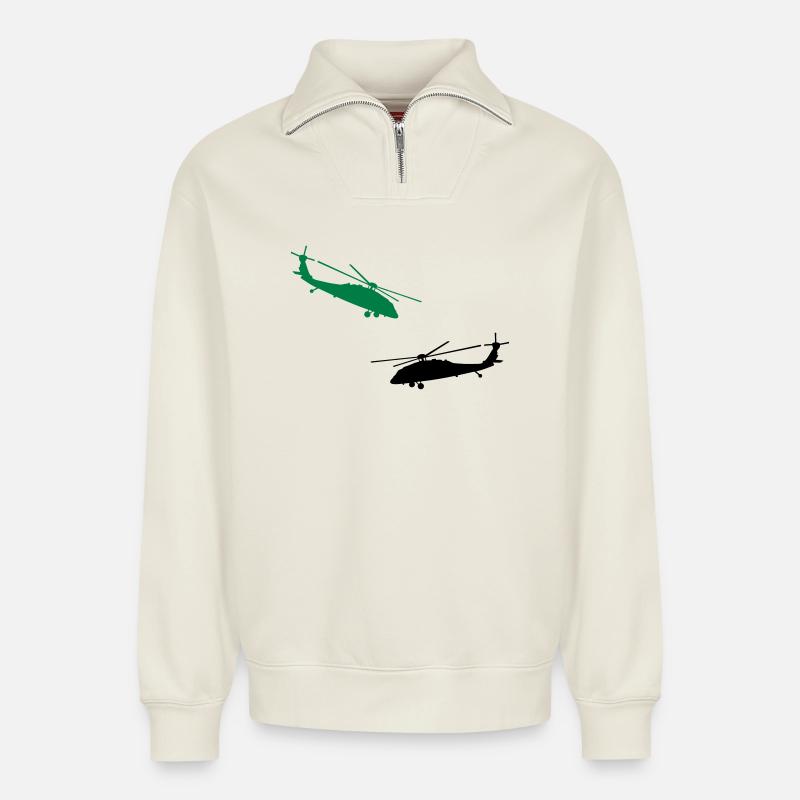 hubschrauber helikopter militär - Relaxed Unisex Organic Half Zip Sweatshirt – von SPREAD - Naturweiß
