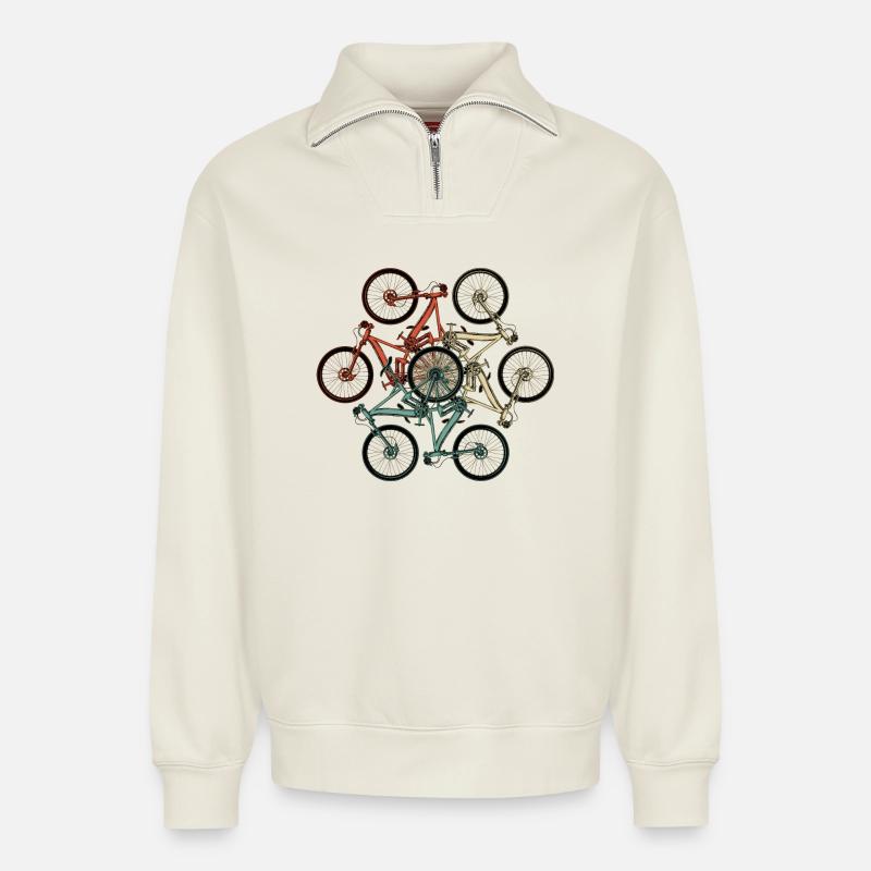 Bike Stack Collage - Relaxed Unisex Organic Half Zip Sweatshirt – von SPREAD - Naturweiß