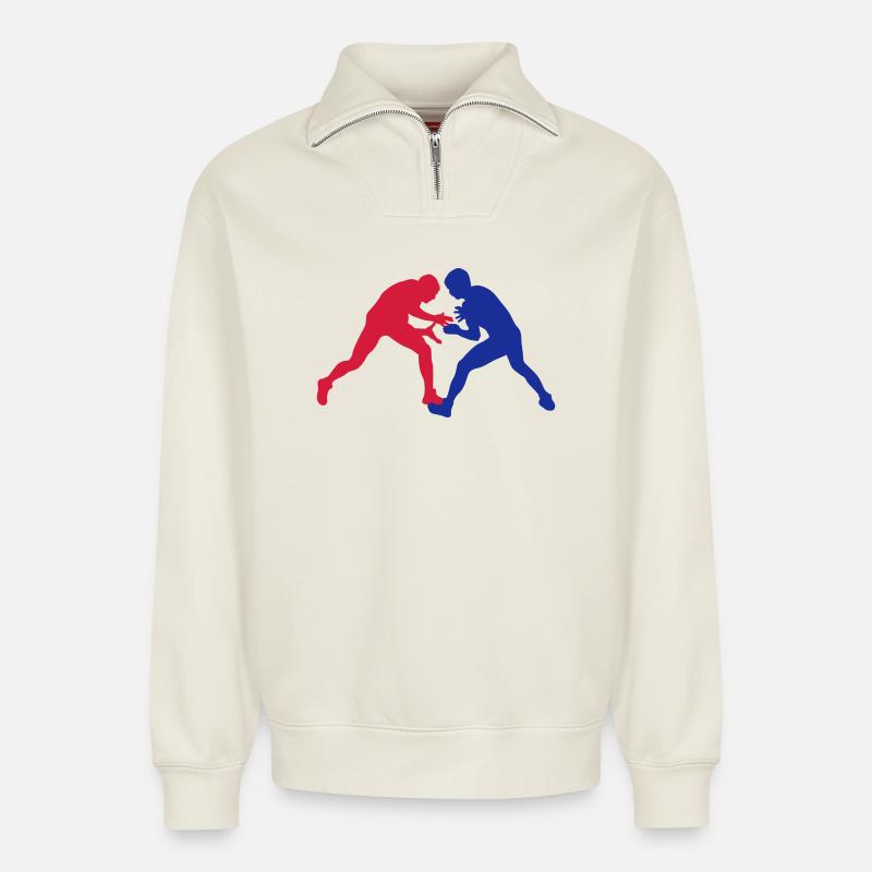 ringkampf - Relaxed Unisex Organic Half Zip Sweatshirt – von SPREAD - Naturweiß