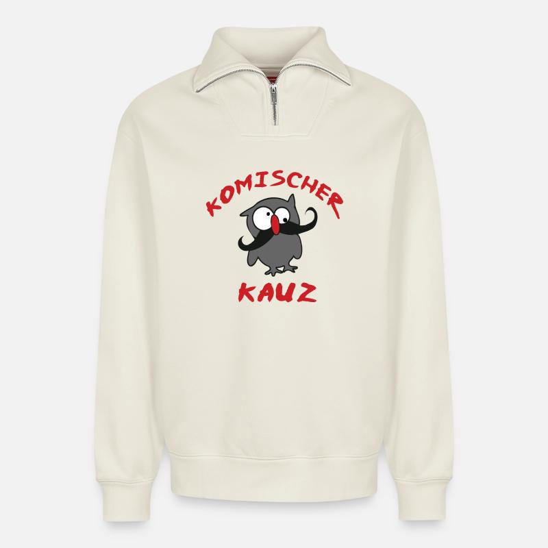 komischer Kauz - Relaxed Unisex Organic Half Zip Sweatshirt – von SPREAD - Naturweiß