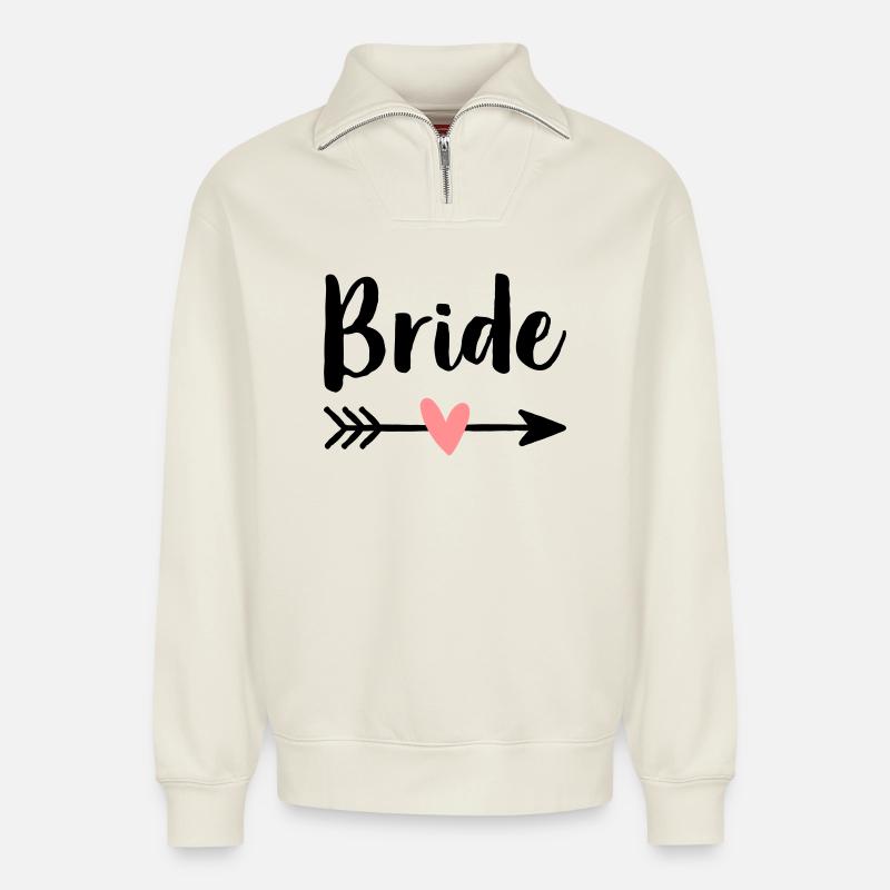 Bride Amor Pfeil Junggesellenabschied Geschenk - Relaxed Unisex Organic Half Zip Sweatshirt – von SPREAD - Naturweiß