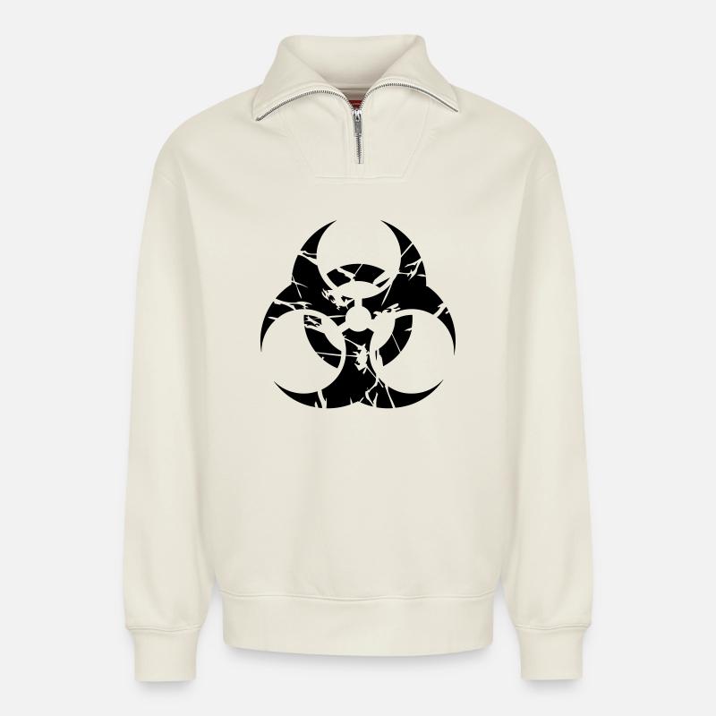 nuclear - Relaxed Unisex Organic Half Zip Sweatshirt – by SPREAD - off white