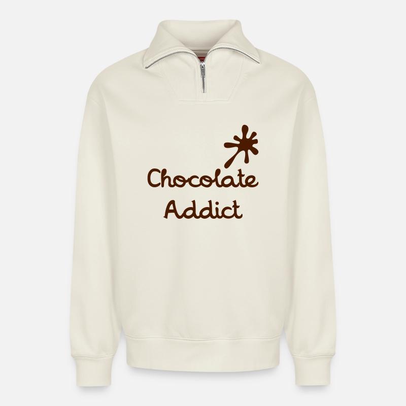 Chocolate Addict - Relaxed Unisex Organic Half Zip Sweatshirt – von SPREAD - Naturweiß