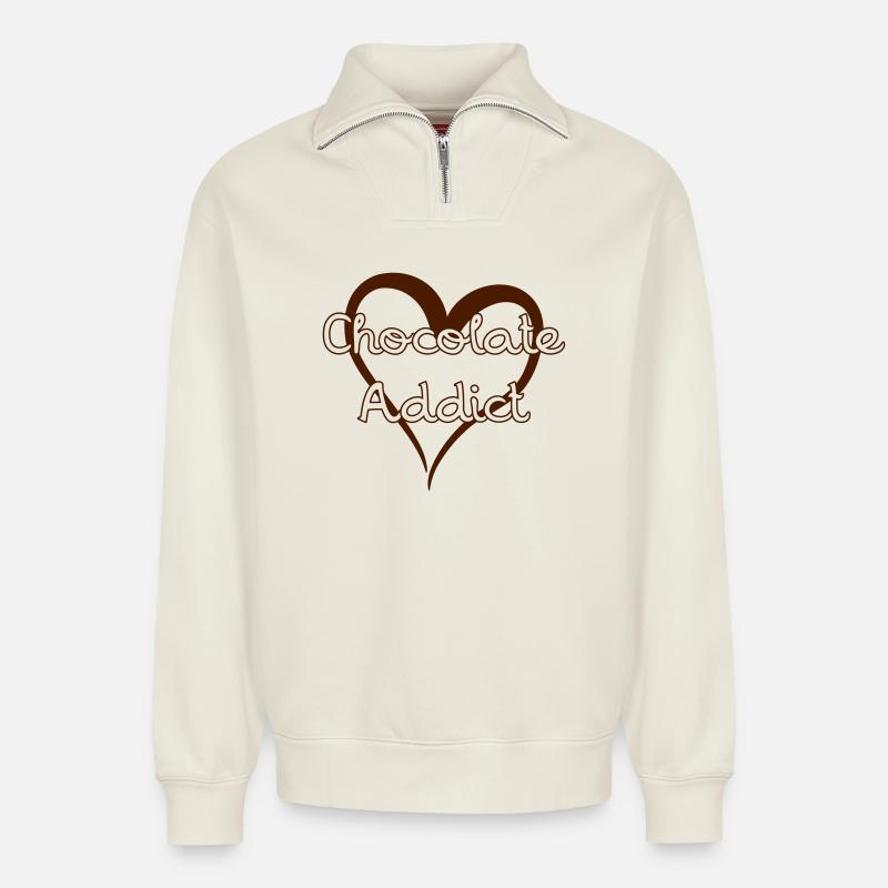 Chocolate Addict - Relaxed Unisex Organic Half Zip Sweatshirt – von SPREAD - Naturweiß