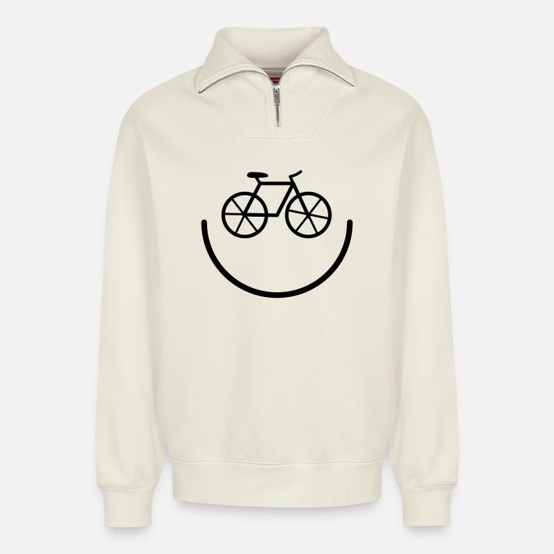 bicycle - Relaxed Unisex Organic Half Zip Sweatshirt – by SPREAD - off white