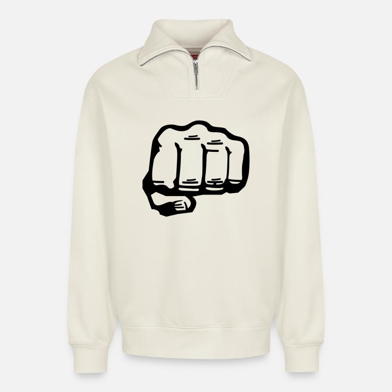 fist - Relaxed Unisex Organic Half Zip Sweatshirt – by SPREAD - off white