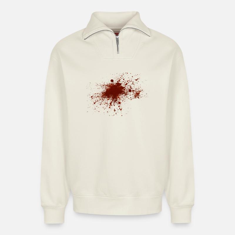 Blood - Relaxed Unisex Organic Half Zip Sweatshirt – von SPREAD - Naturweiß
