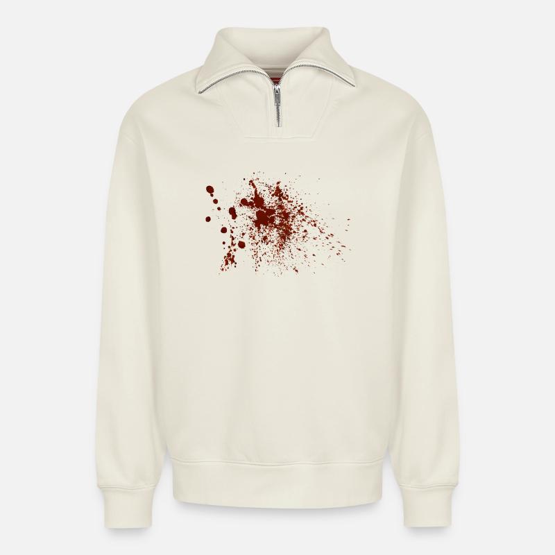 Blood - Relaxed Unisex Organic Half Zip Sweatshirt – von SPREAD - Naturweiß