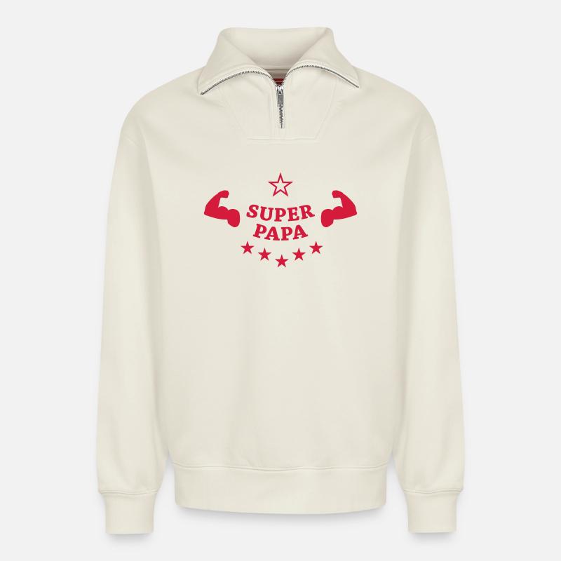 Super Papa ! - Relaxed Unisex Organic Half Zip Sweatshirt – von SPREAD - Naturweiß