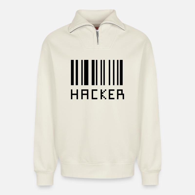 Hacker - Relaxed Unisex Organic Half Zip Sweatshirt – by SPREAD - off white