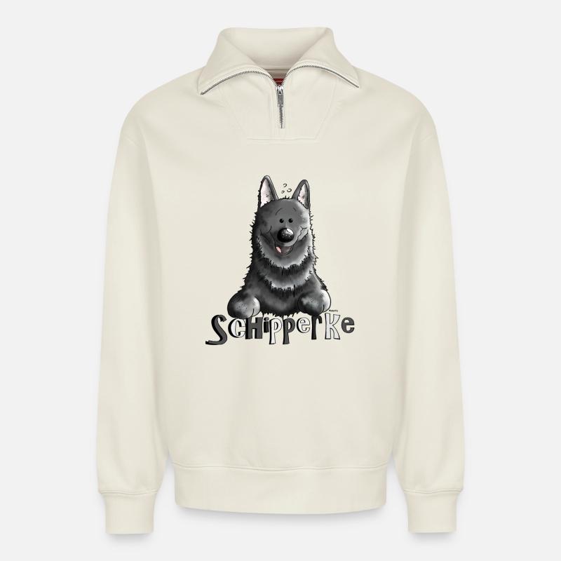 Pfiffiger Schipperke - Hund - Relaxed Unisex Organic Half Zip Sweatshirt – von SPREAD - Naturweiß